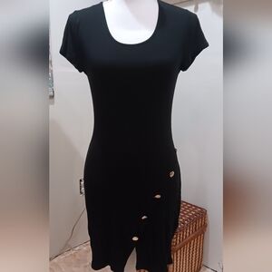 Popular 21 size LARGE black VINTAGE ribbed sweater short sleeve dress EUC